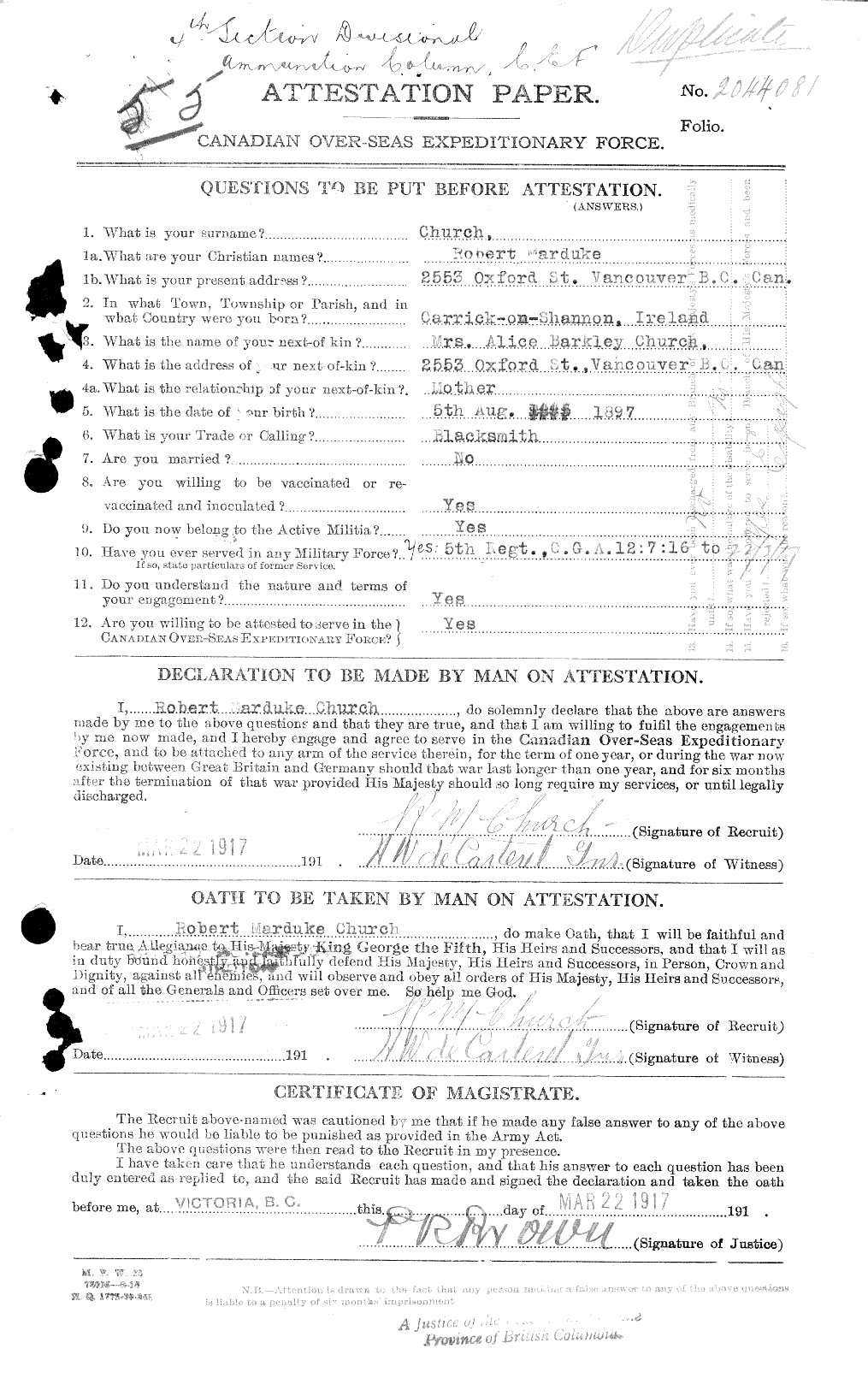 Personnel Records of the First World War - CEF 022374a