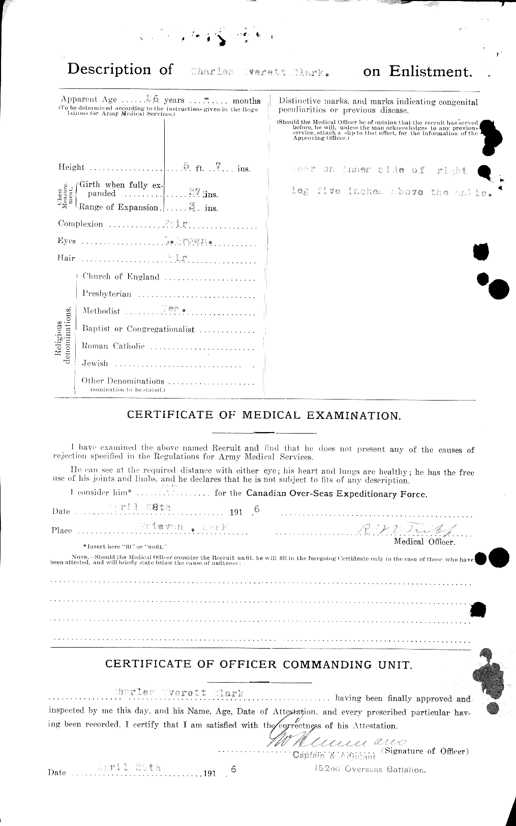 Dossiers du Personnel de la Première Guerre mondiale - CEC 022926b