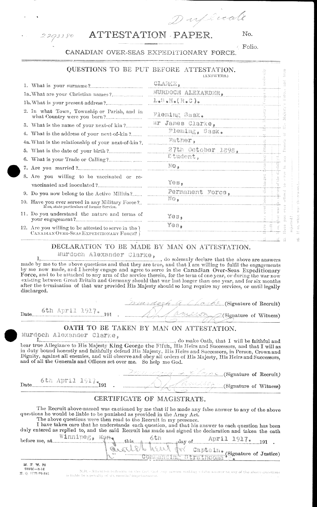 Personnel Records of the First World War - CEF 023454a