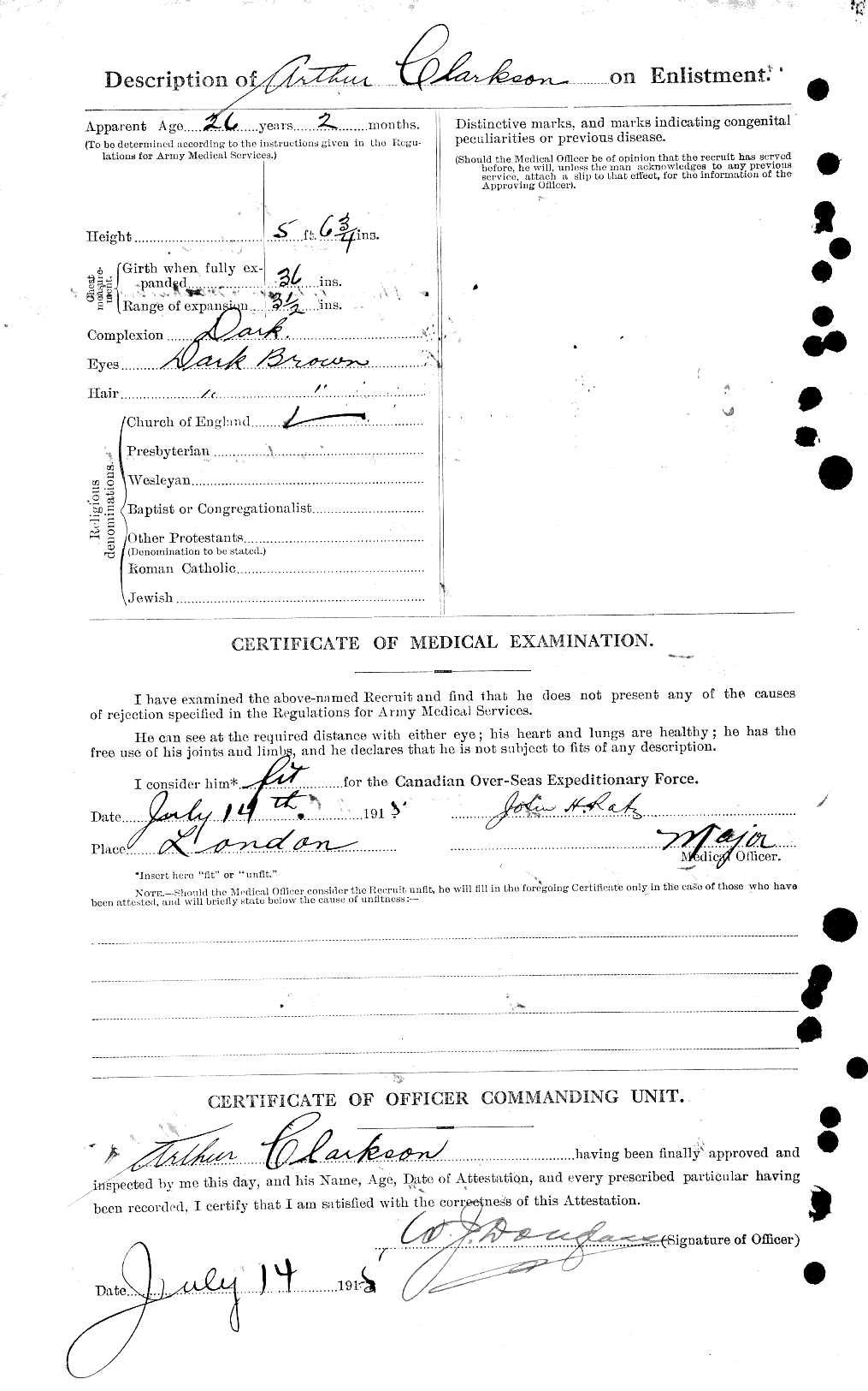 Dossiers du Personnel de la Première Guerre mondiale - CEC 023615b