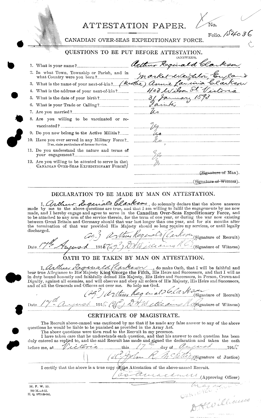 Personnel Records of the First World War - CEF 023618a