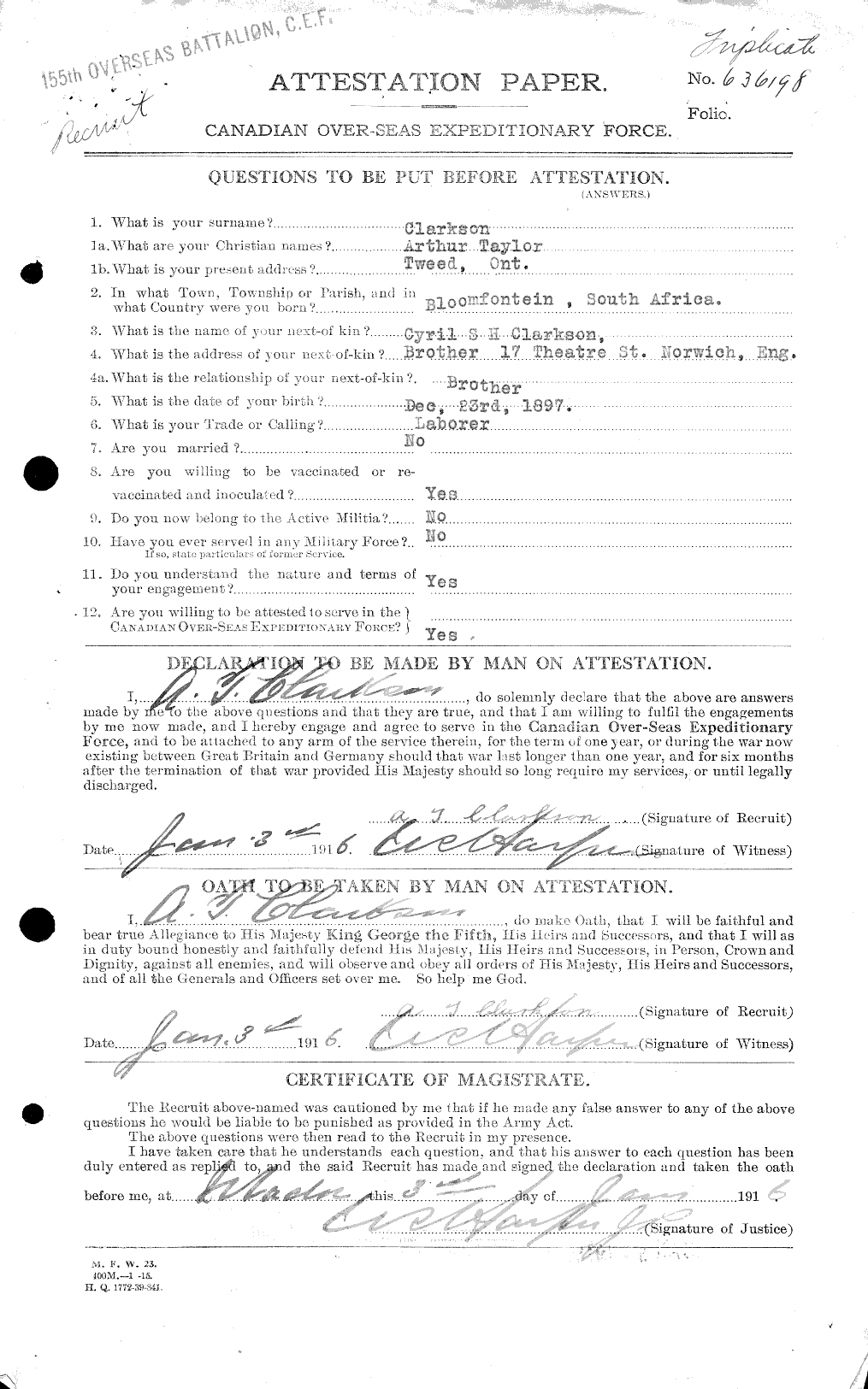 Personnel Records of the First World War - CEF 023619a