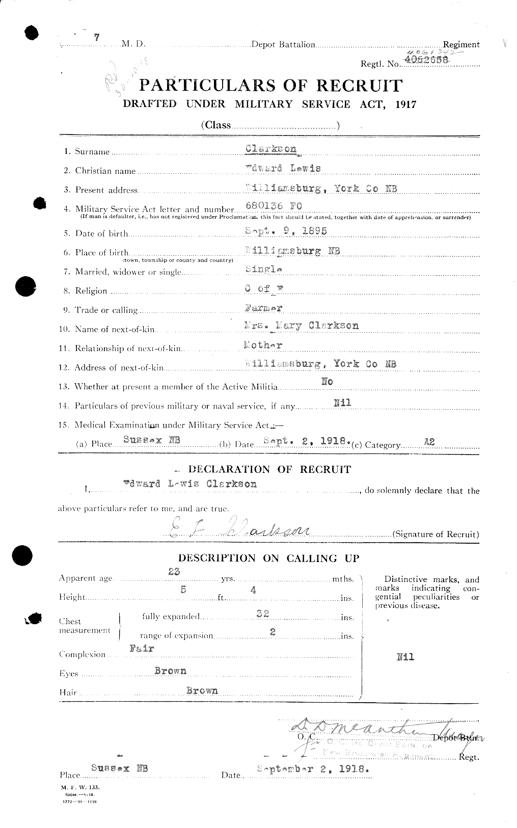Dossiers du Personnel de la Première Guerre mondiale - CEC 023632a