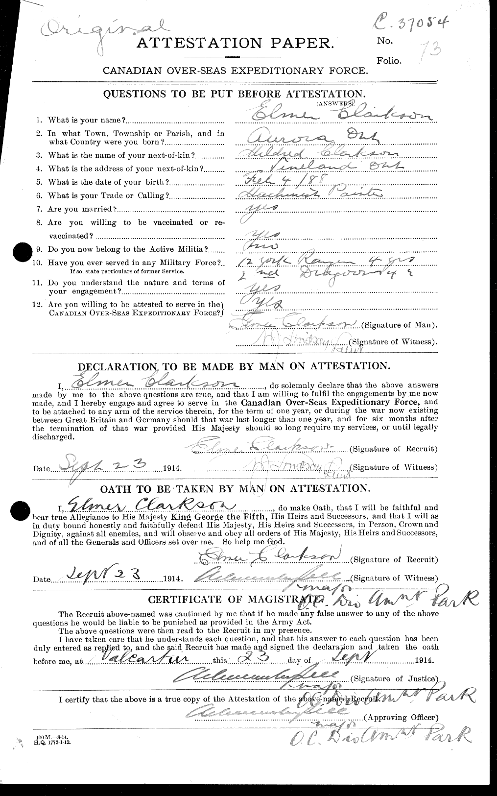 Personnel Records of the First World War - CEF 023633a