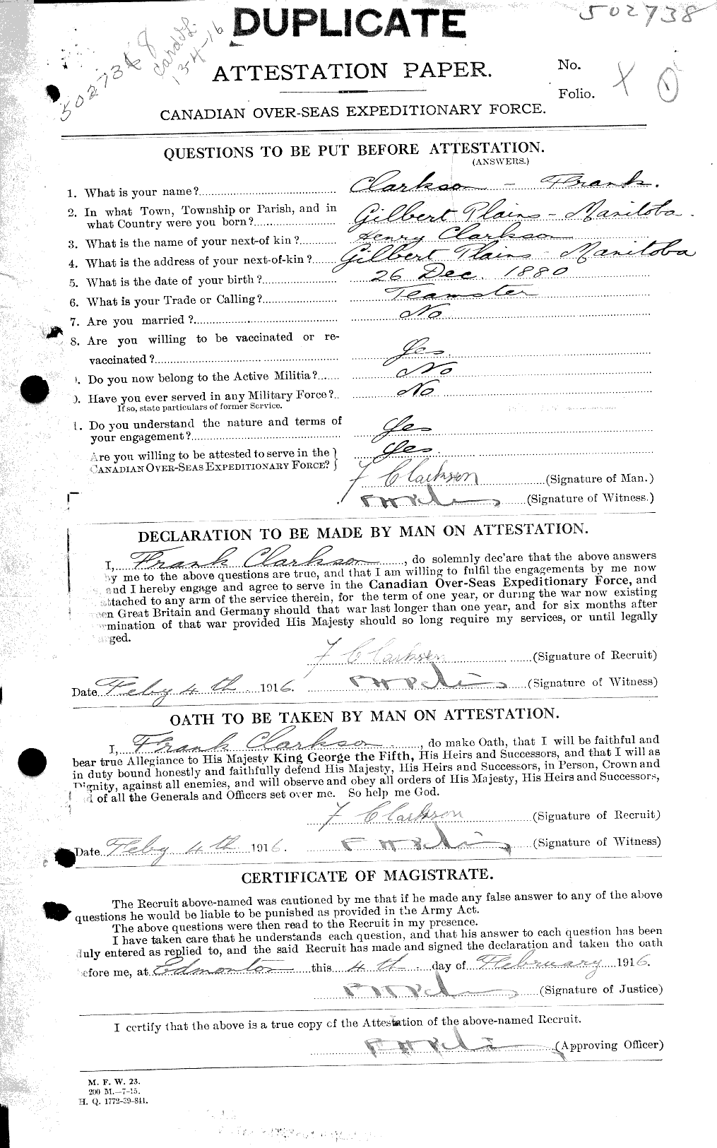 Personnel Records of the First World War - CEF 023637a