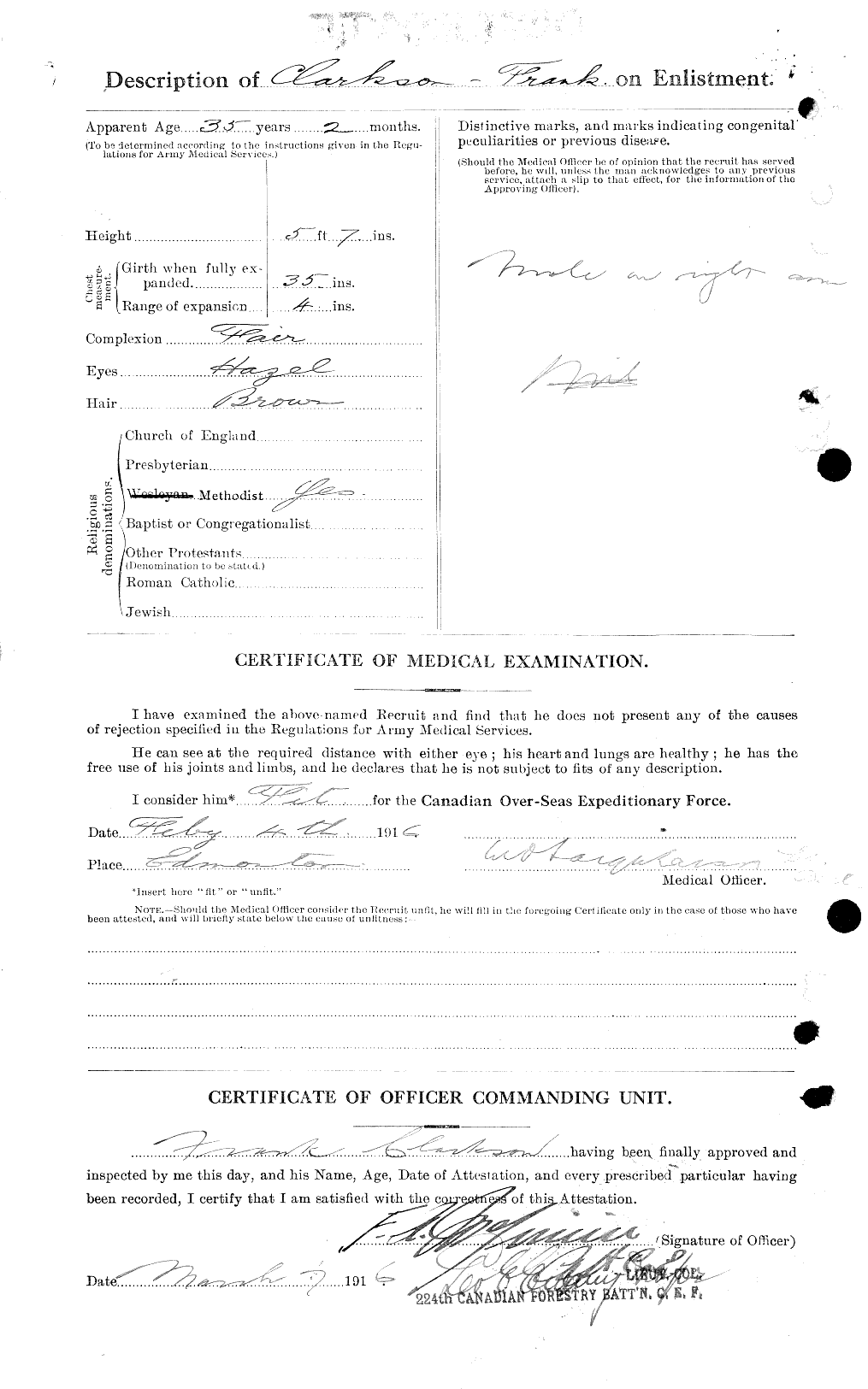 Dossiers du Personnel de la Première Guerre mondiale - CEC 023637b