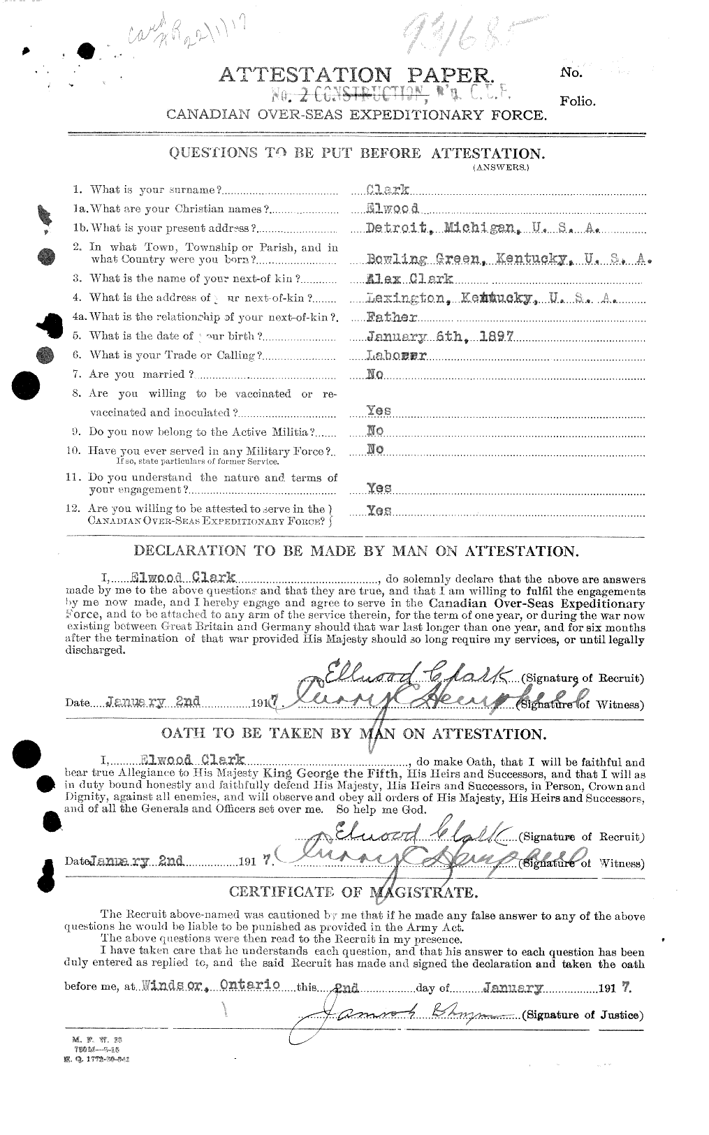 Dossiers du Personnel de la Première Guerre mondiale - CEC 024212a