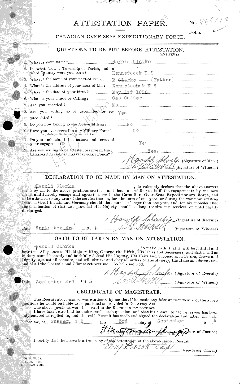 Dossiers du Personnel de la Première Guerre mondiale - CEC 024332a