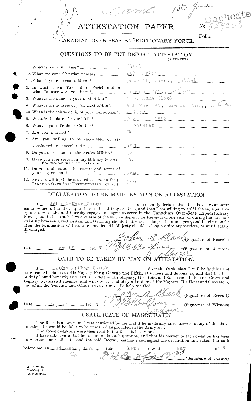 Dossiers du Personnel de la Première Guerre mondiale - CEC 024561a