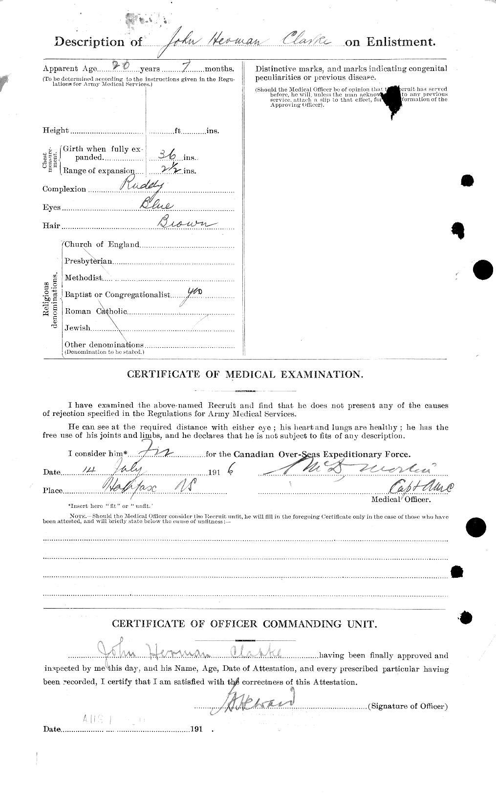 Dossiers du Personnel de la Première Guerre mondiale - CEC 024618b