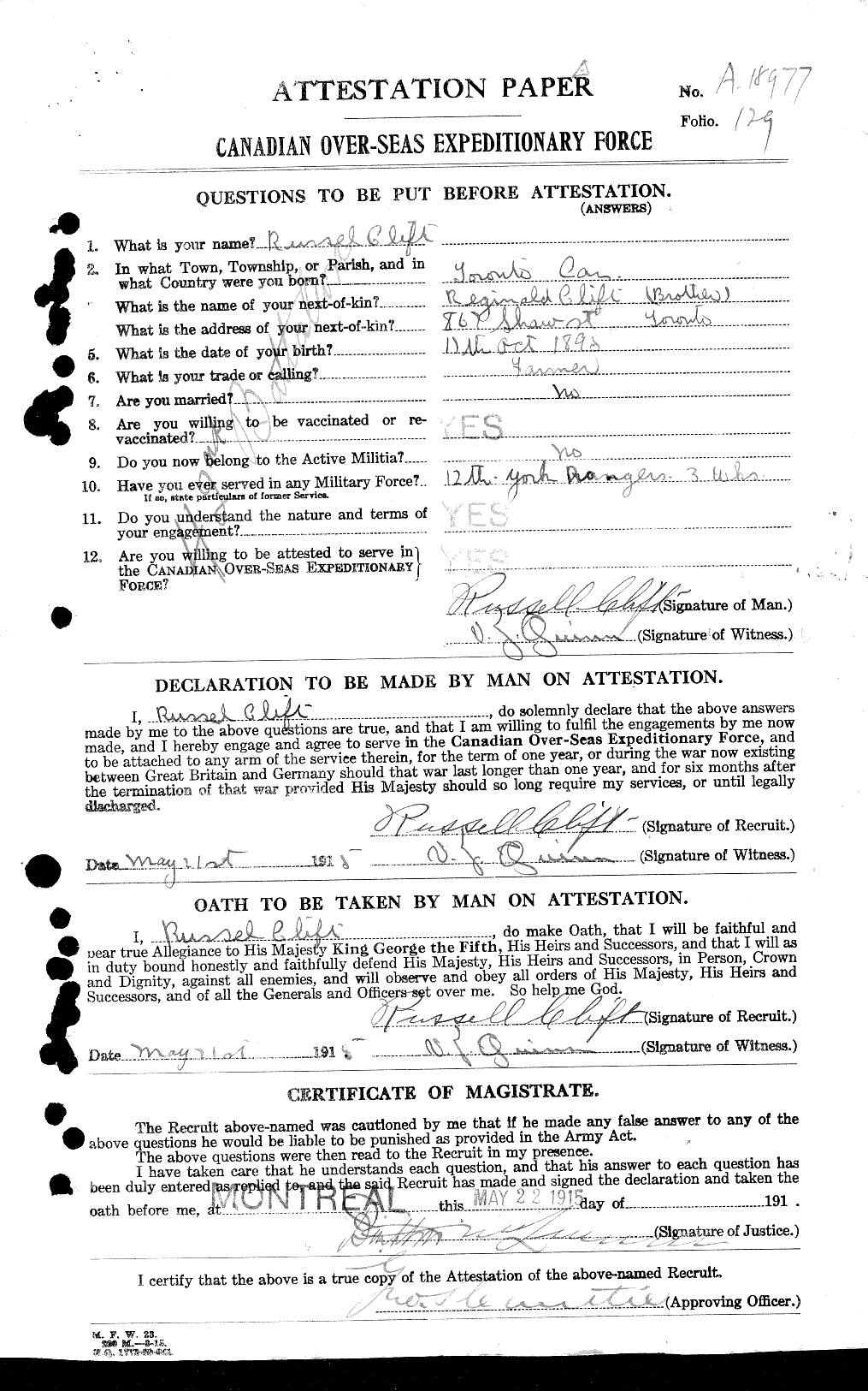 Personnel Records of the First World War - CEF 025325a