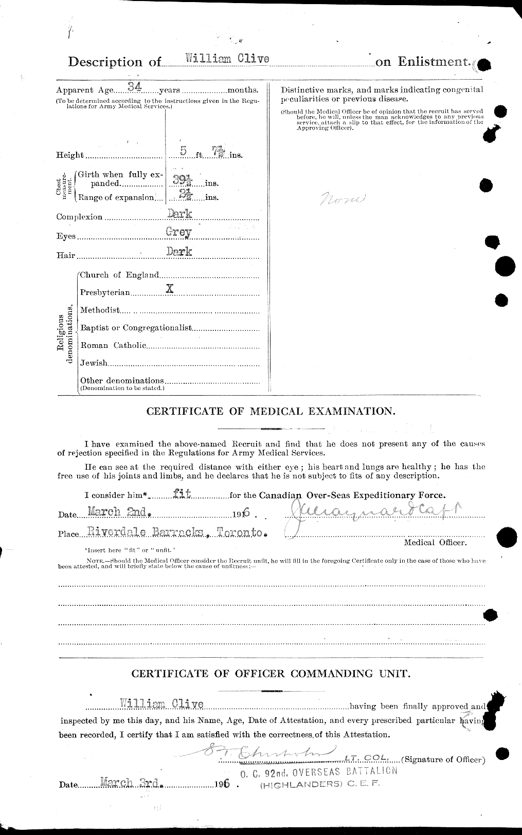 Dossiers du Personnel de la Première Guerre mondiale - CEC 025429b
