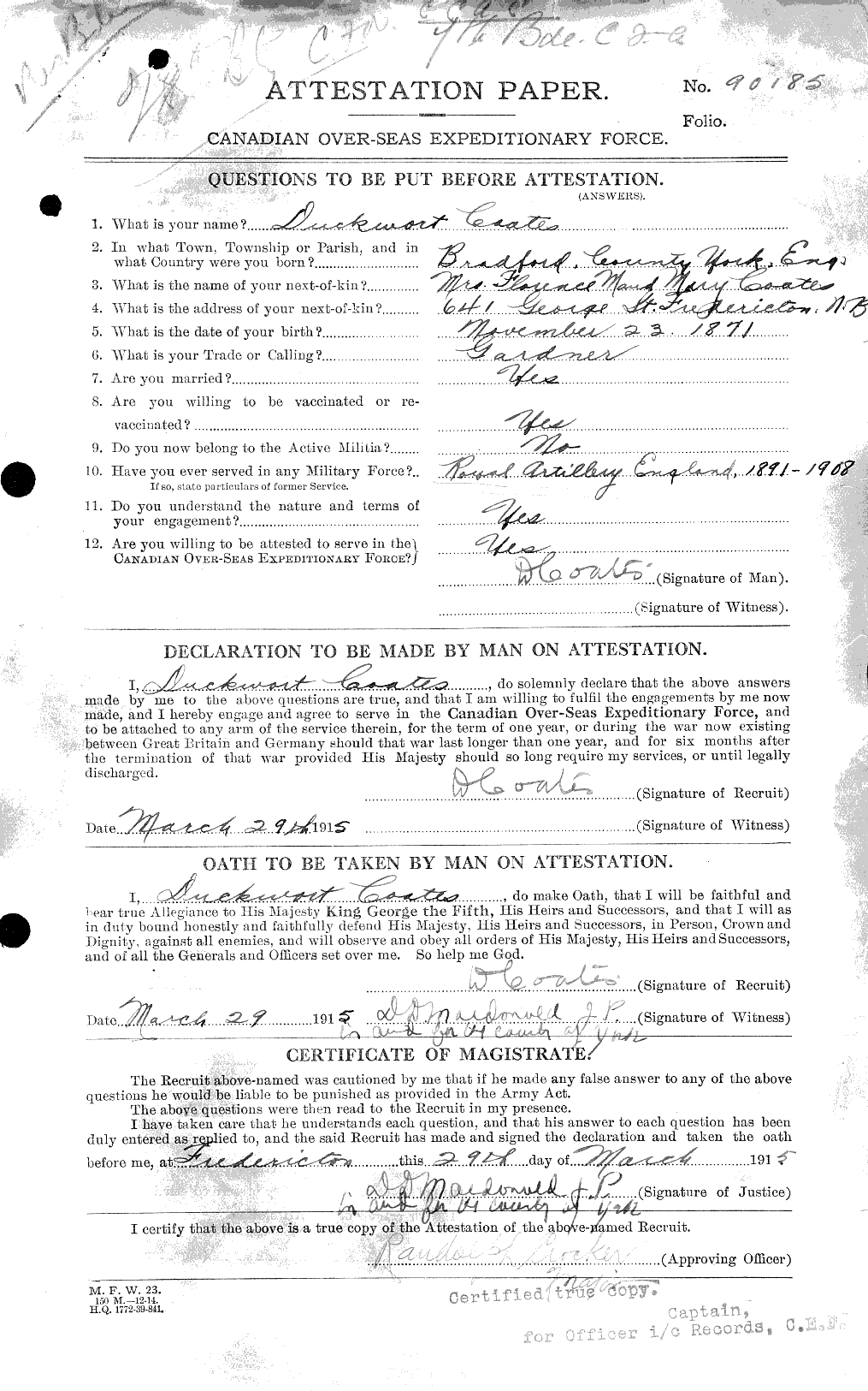 Dossiers du Personnel de la Première Guerre mondiale - CEC 025610c