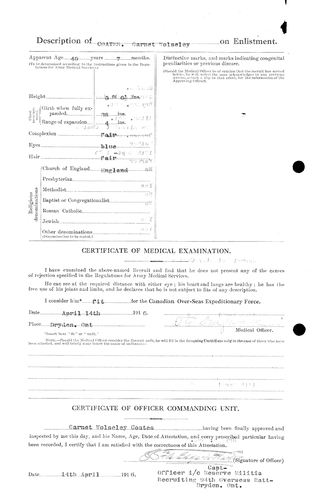 Dossiers du Personnel de la Première Guerre mondiale - CEC 025629b