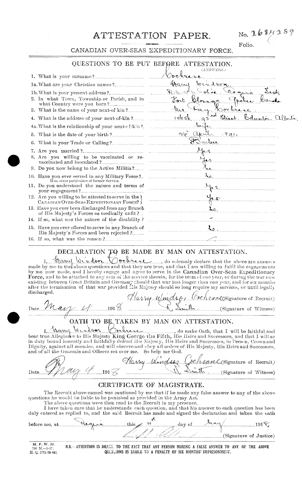 Personnel Records of the First World War - CEF 026366a
