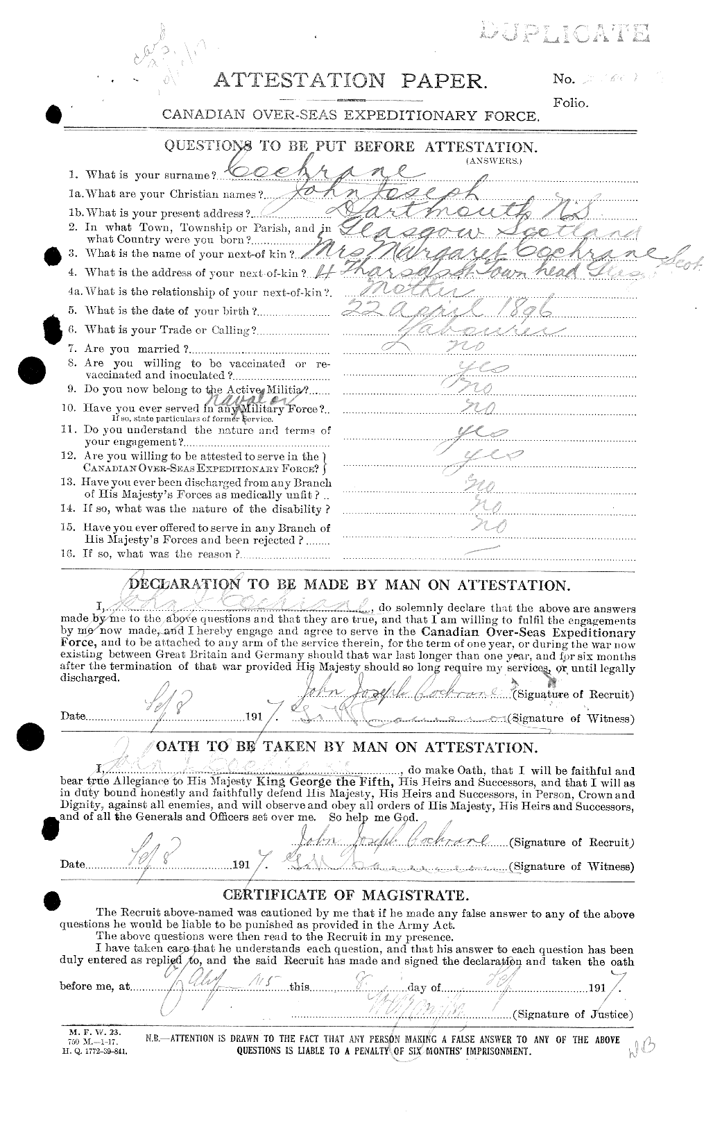Personnel Records of the First World War - CEF 026418a