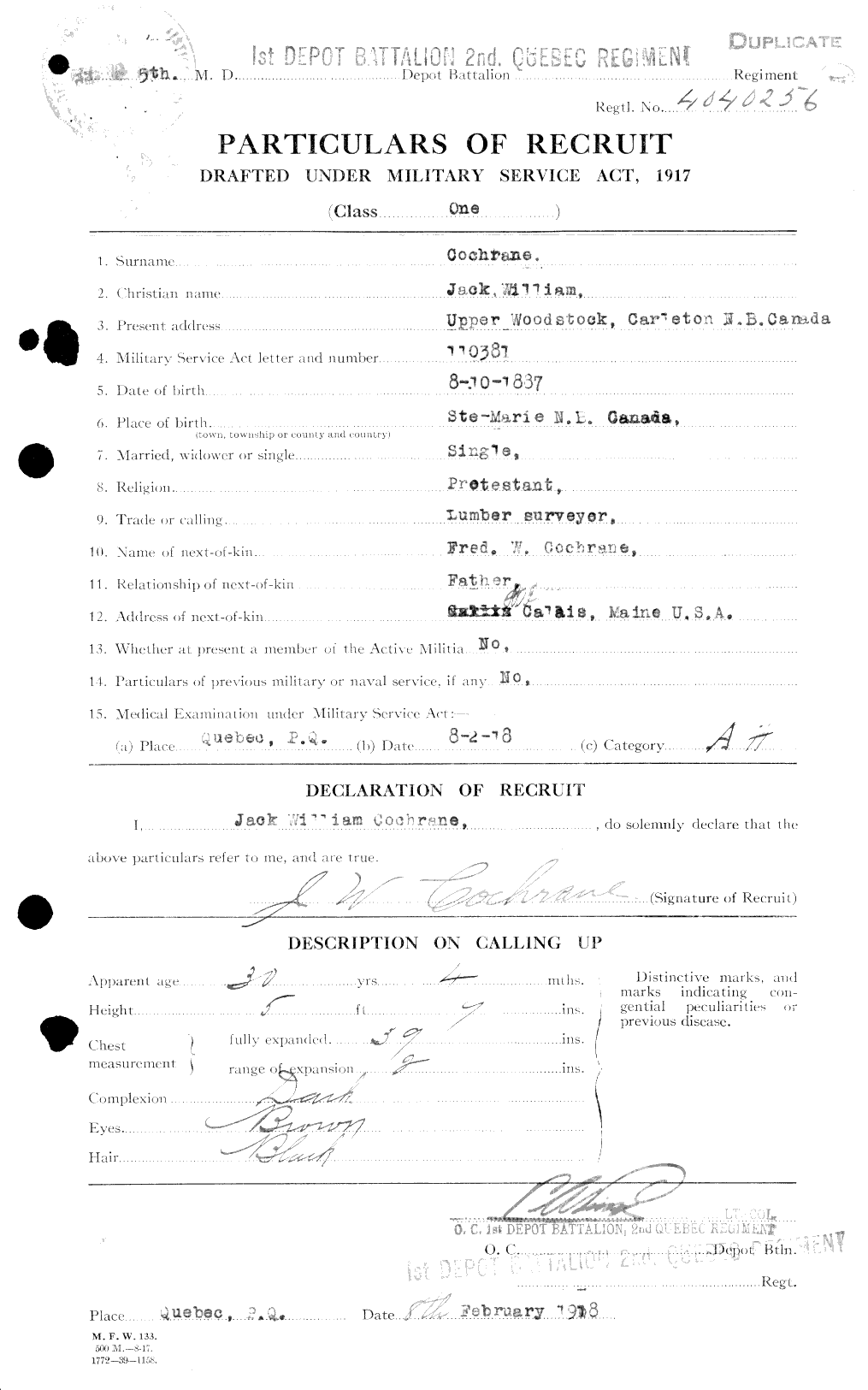 Personnel Records of the First World War - CEF 026423a