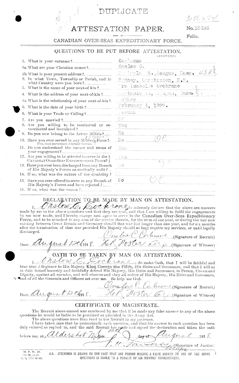 Personnel Records of the First World War - CEF 026438a