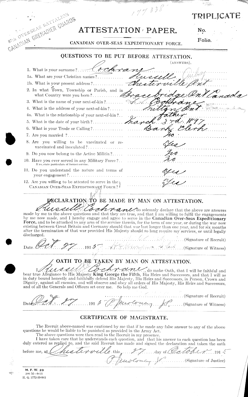 Personnel Records of the First World War - CEF 026462a