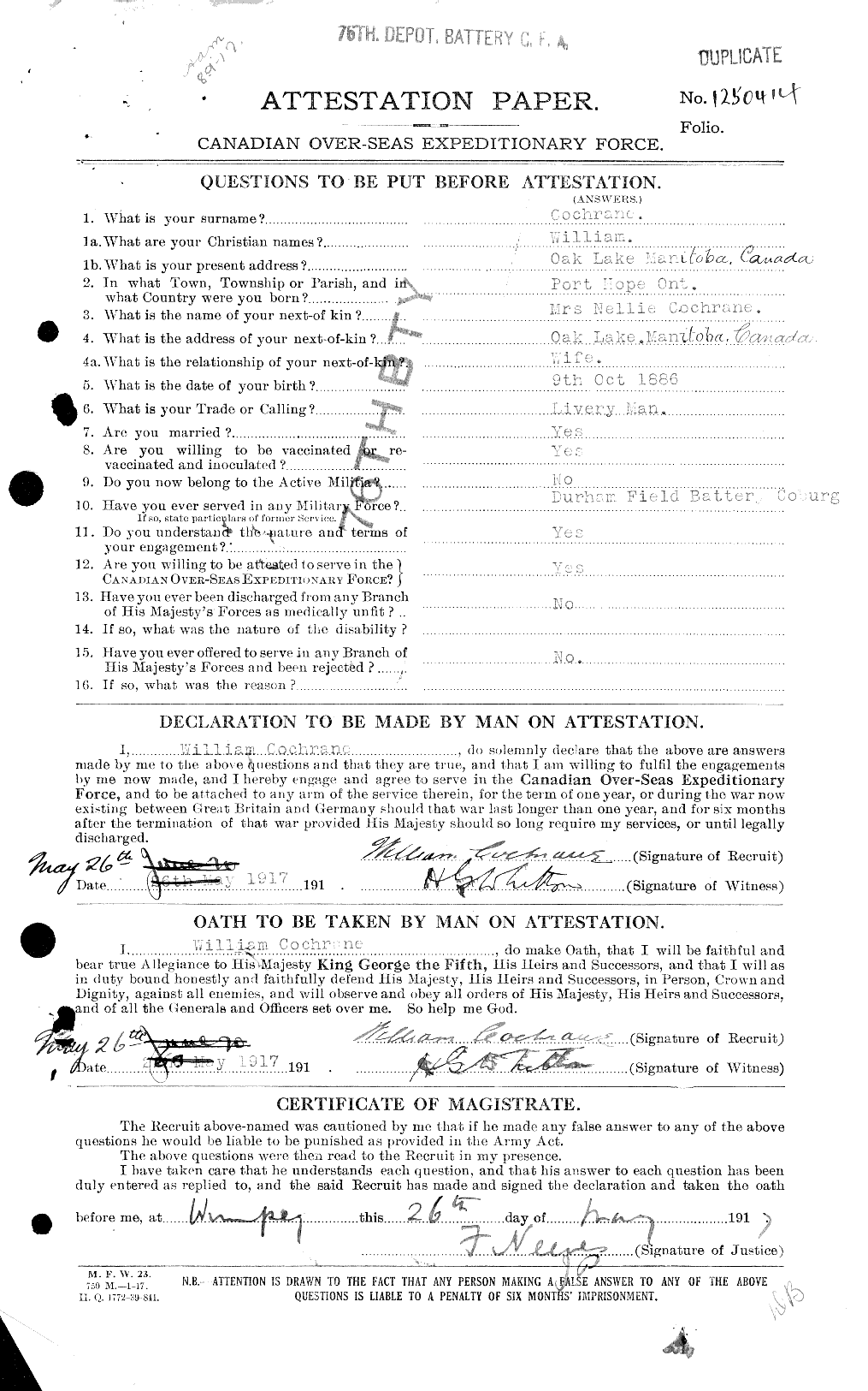 Personnel Records of the First World War - CEF 026497a