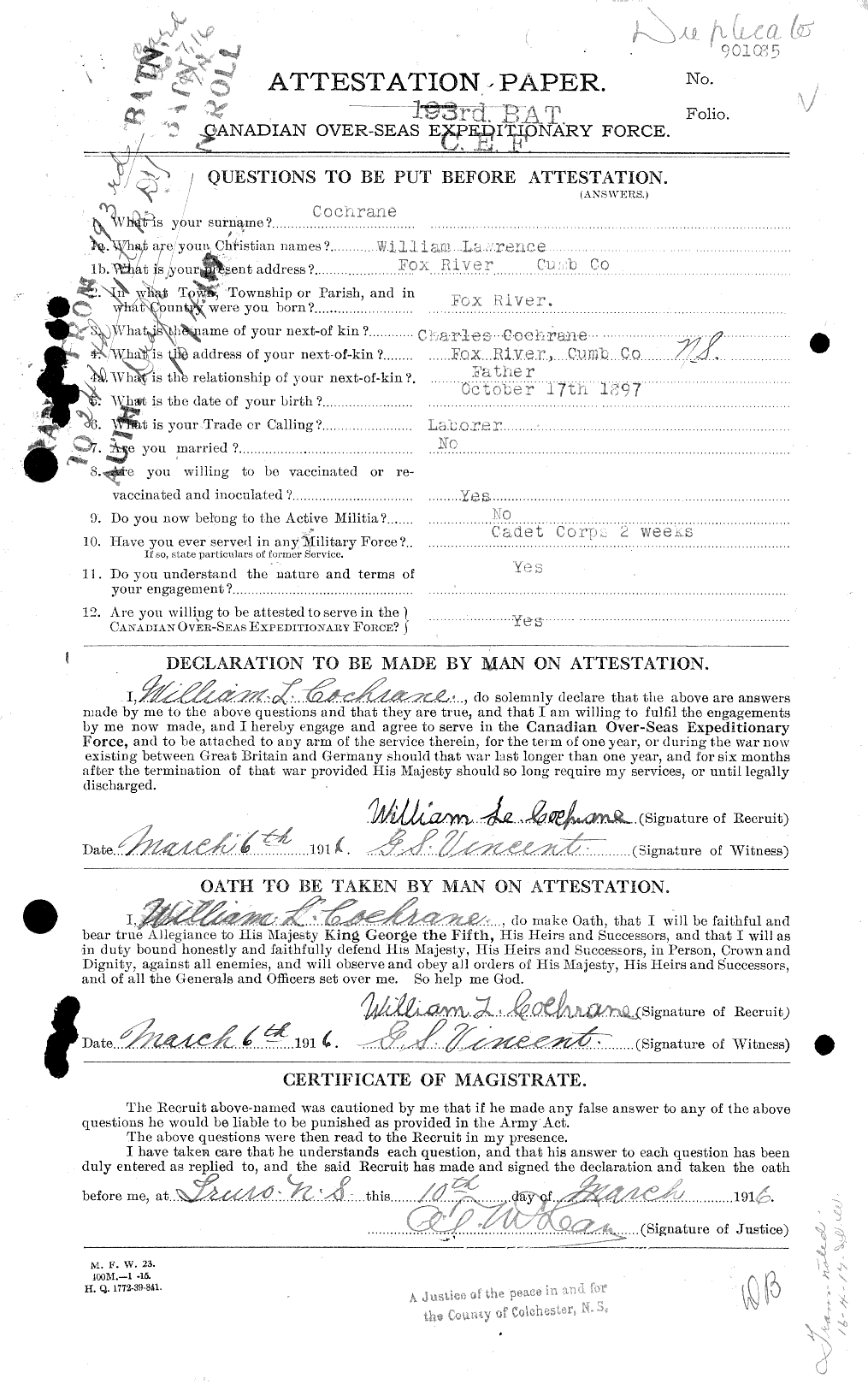 Personnel Records of the First World War - CEF 026511a