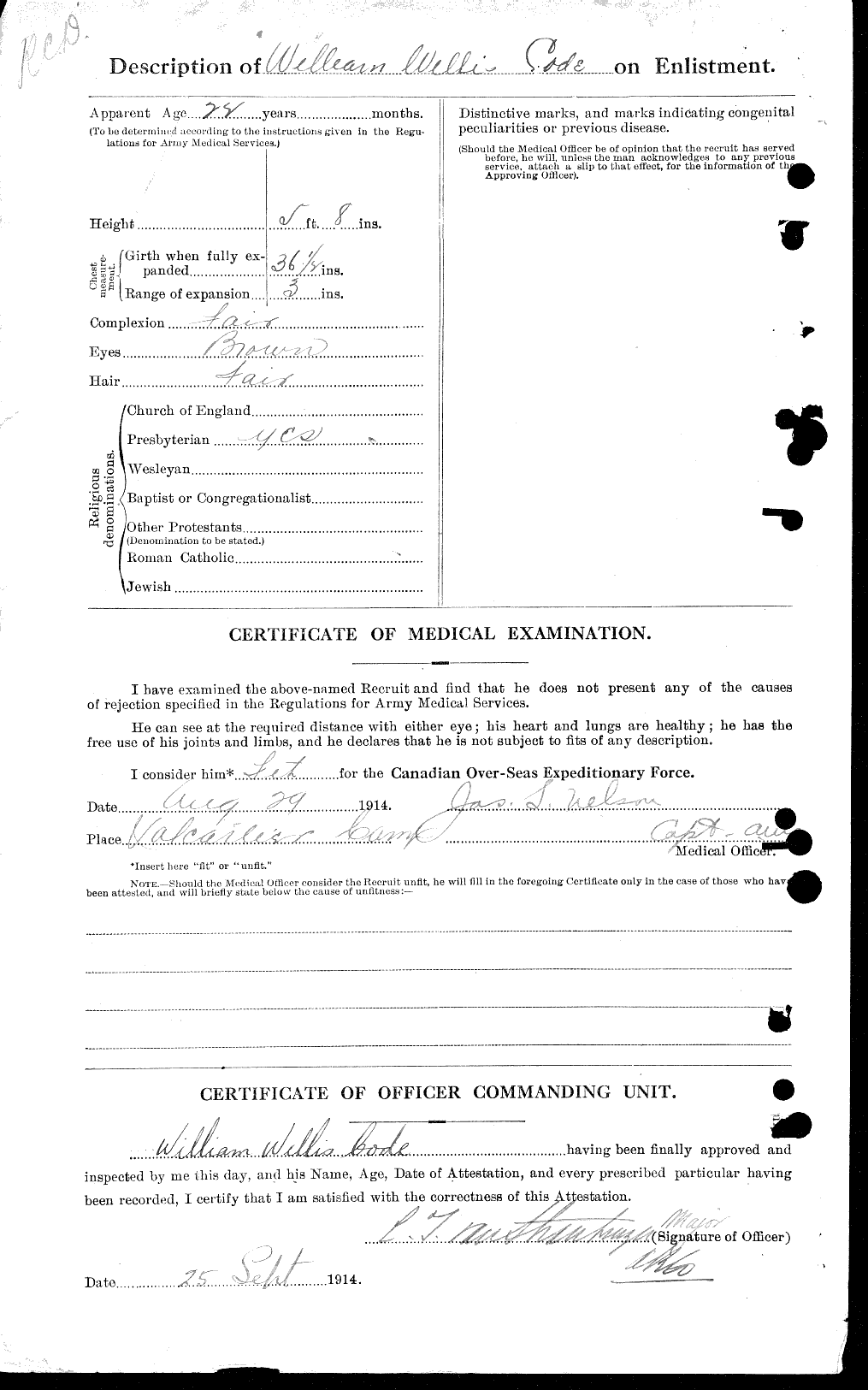 Dossiers du Personnel de la Première Guerre mondiale - CEC 026840b