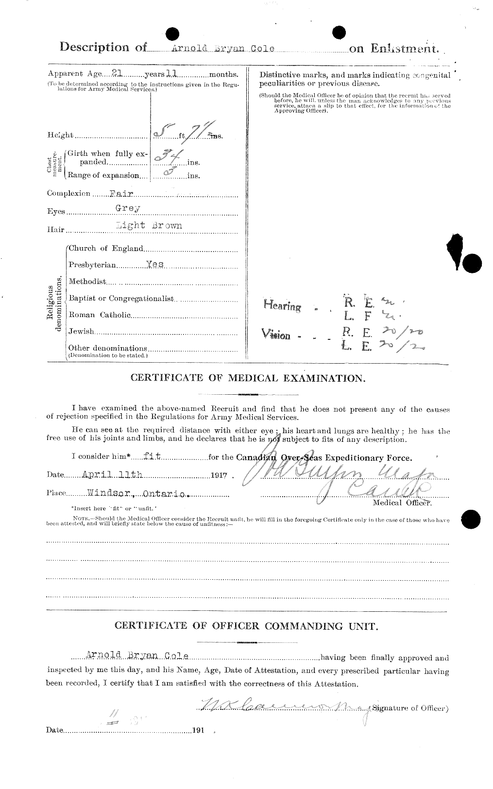 Dossiers du Personnel de la Première Guerre mondiale - CEC 027594b