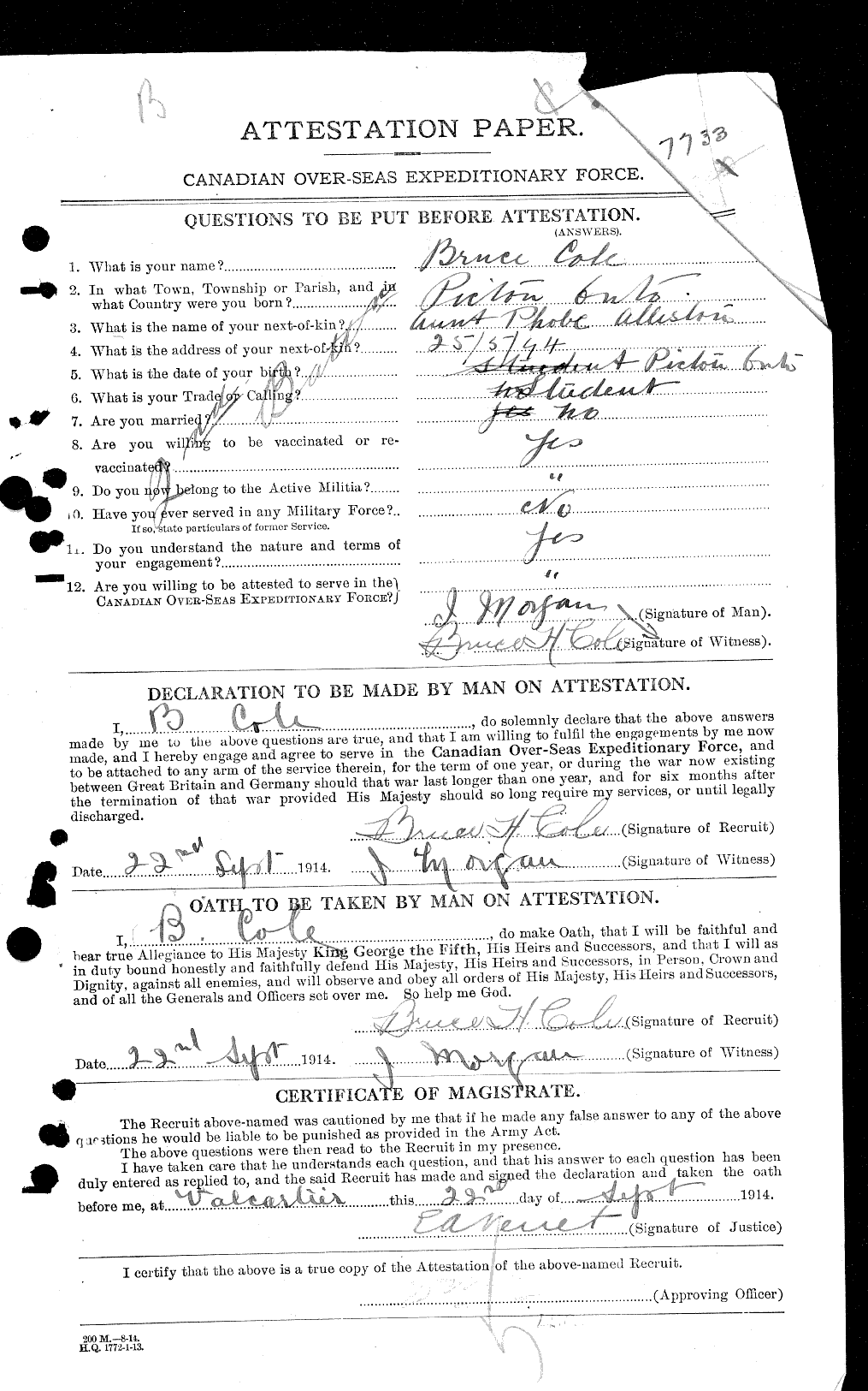 Dossiers du Personnel de la Première Guerre mondiale - CEC 027626a