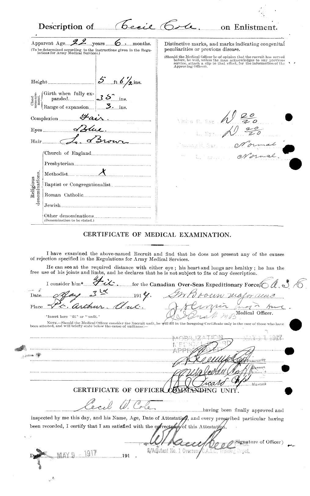 Dossiers du Personnel de la Première Guerre mondiale - CEC 027628b
