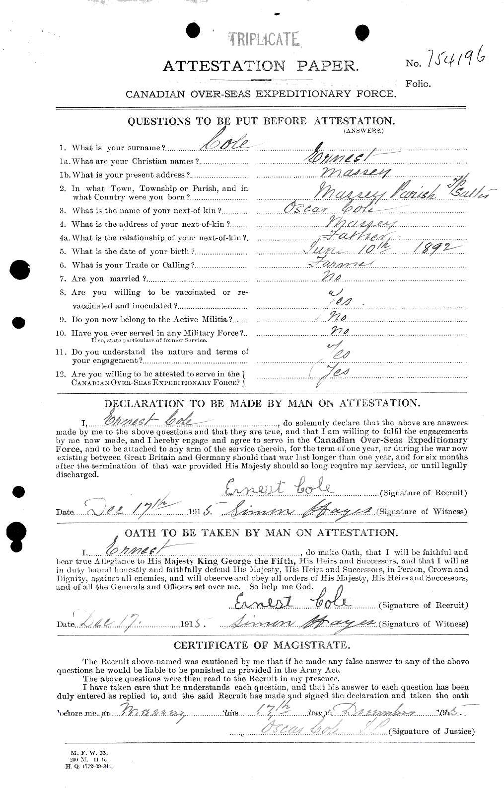Personnel Records of the First World War - CEF 027696a