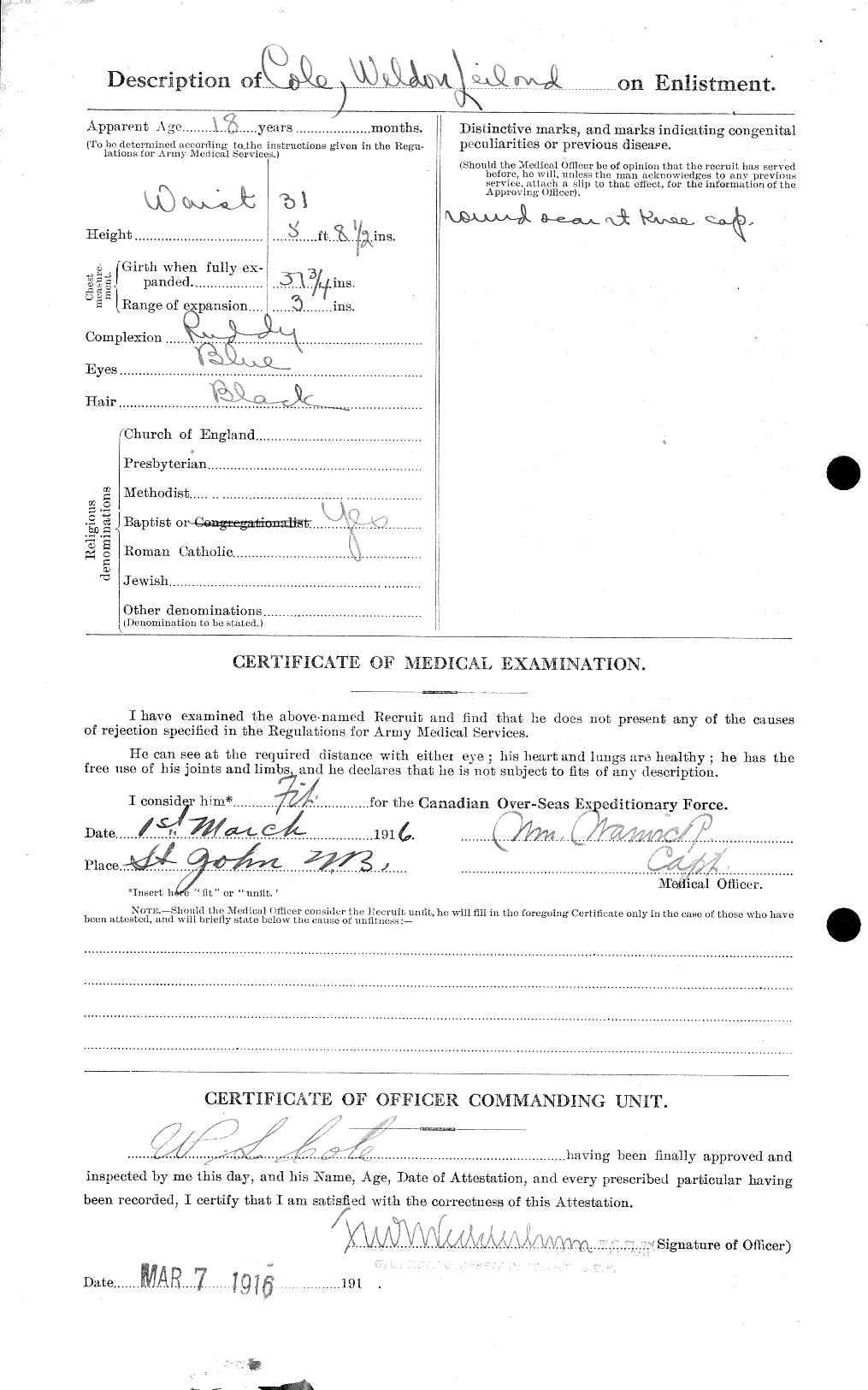 Dossiers du Personnel de la Première Guerre mondiale - CEC 027980b