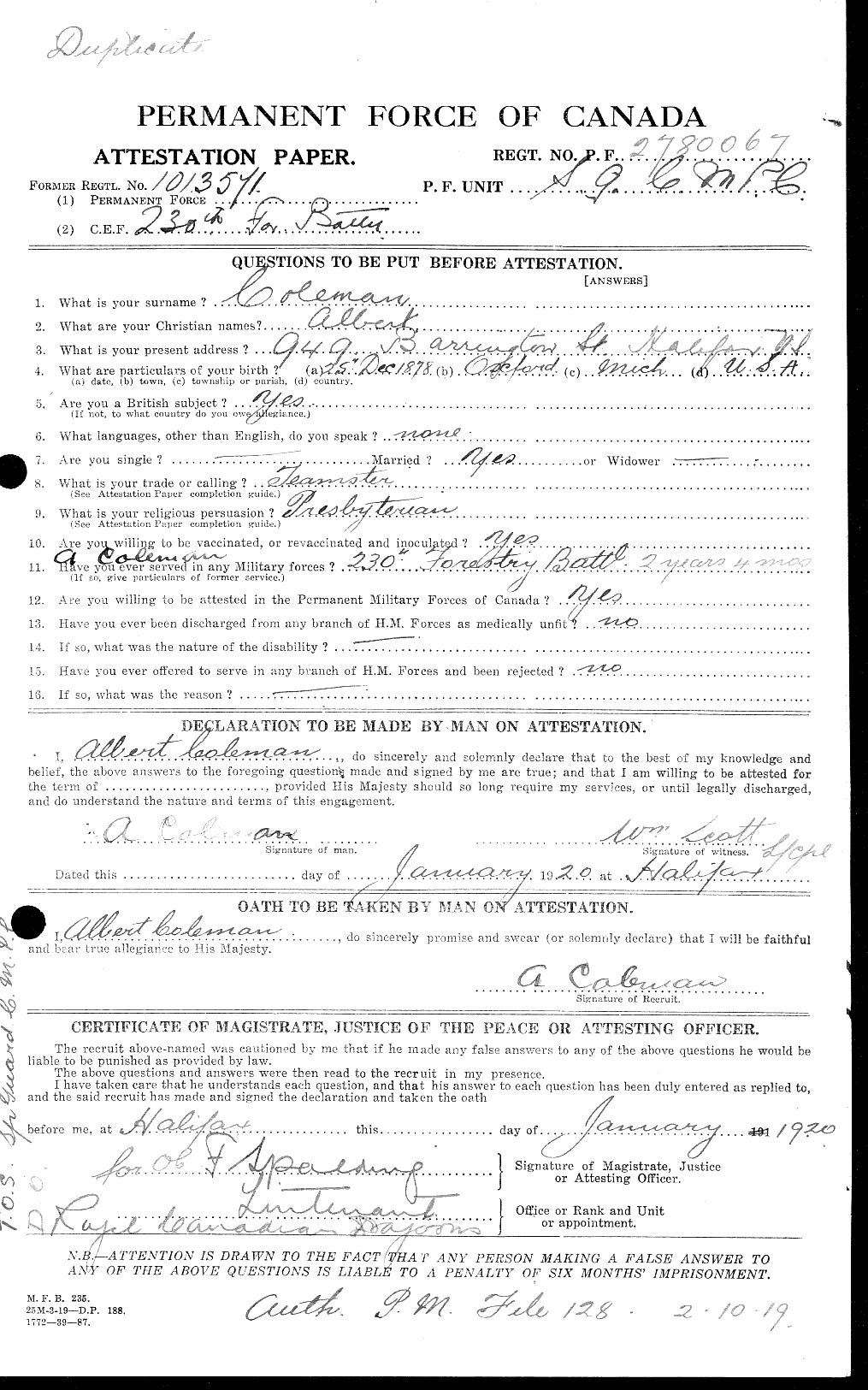 Personnel Records of the First World War - CEF 028044a