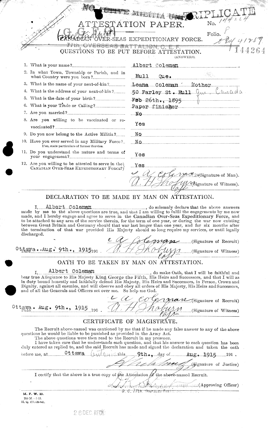 Personnel Records of the First World War - CEF 028045a