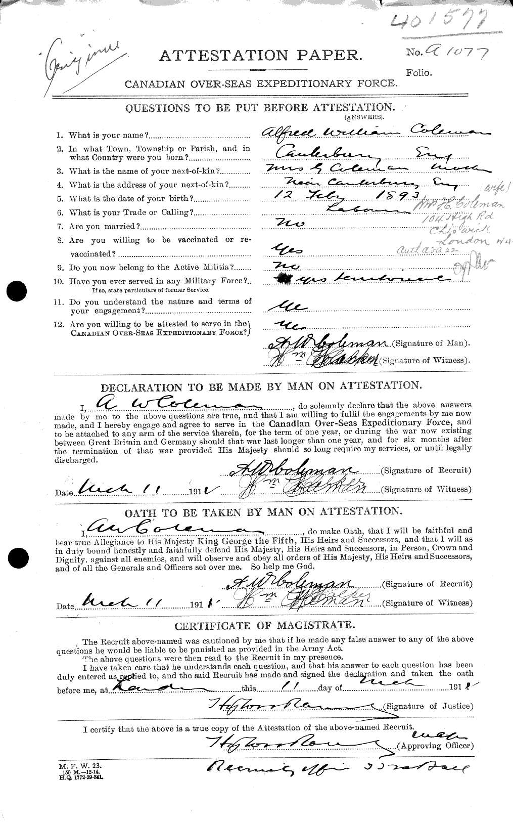 Personnel Records of the First World War - CEF 028056a