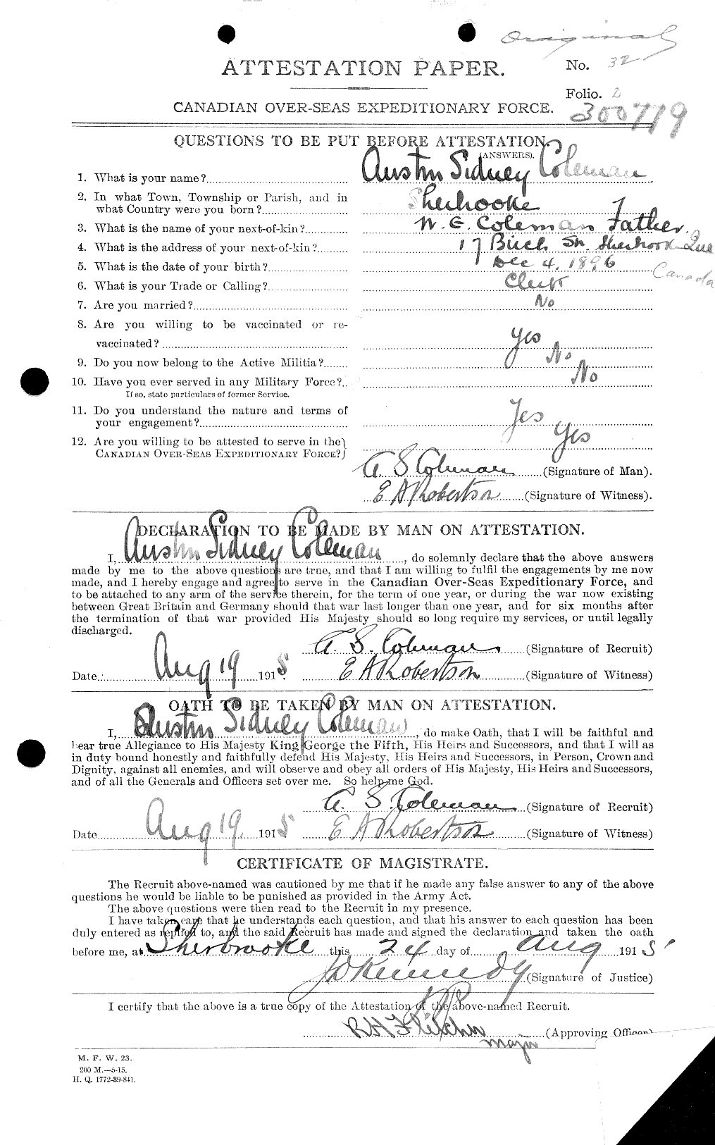 Personnel Records of the First World War - CEF 028068a