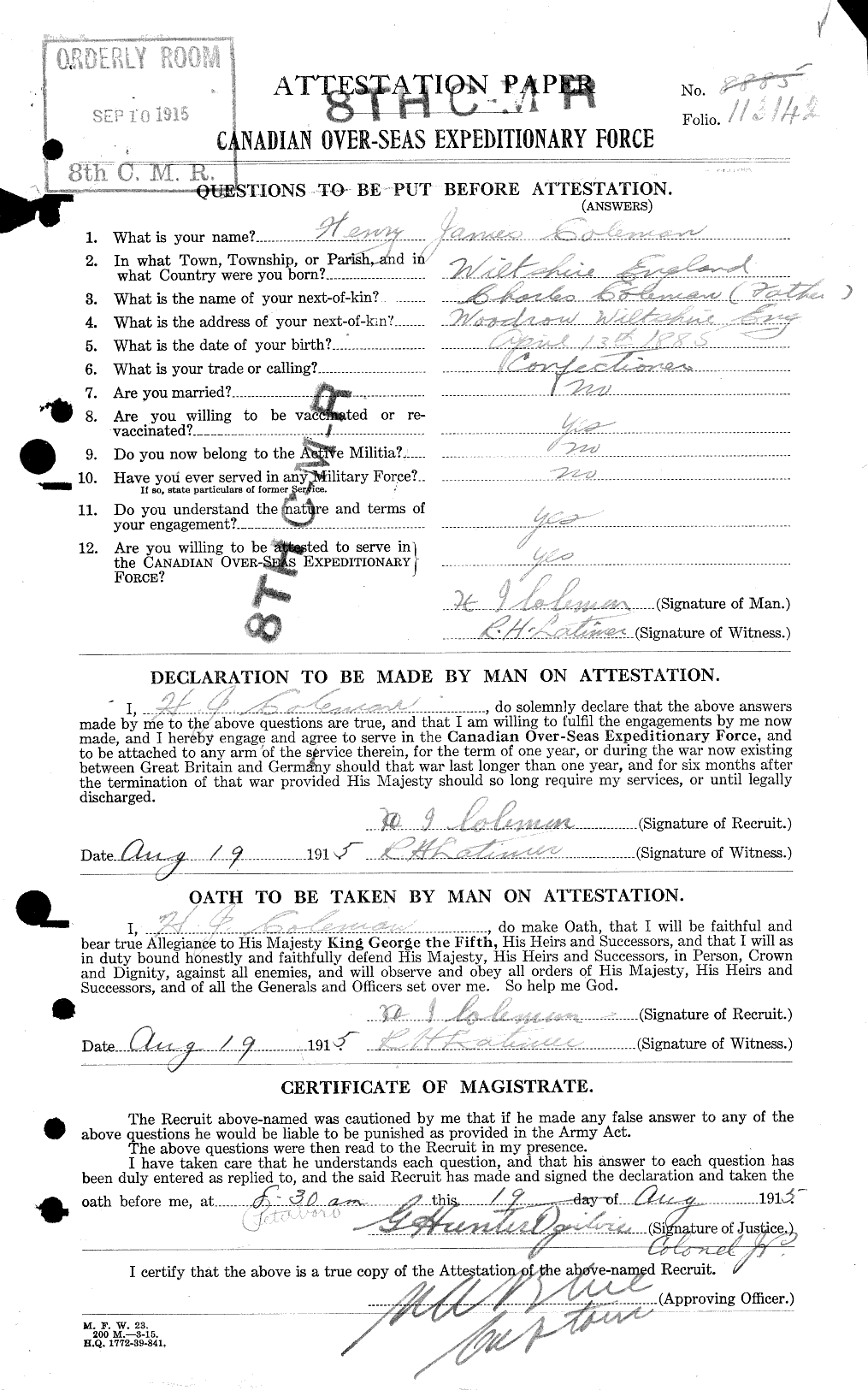 Personnel Records of the First World War - CEF 028169a