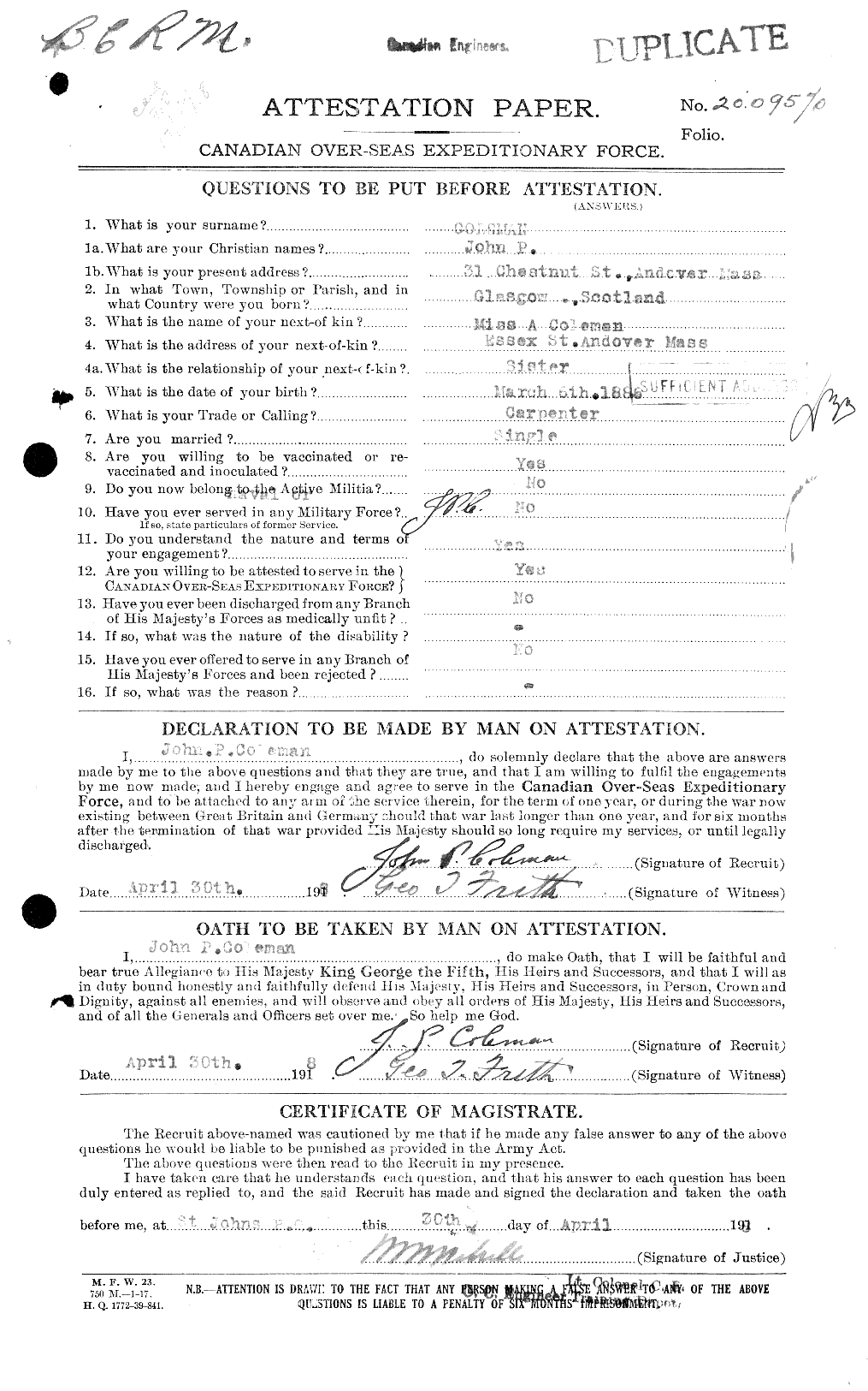 Personnel Records of the First World War - CEF 028218a