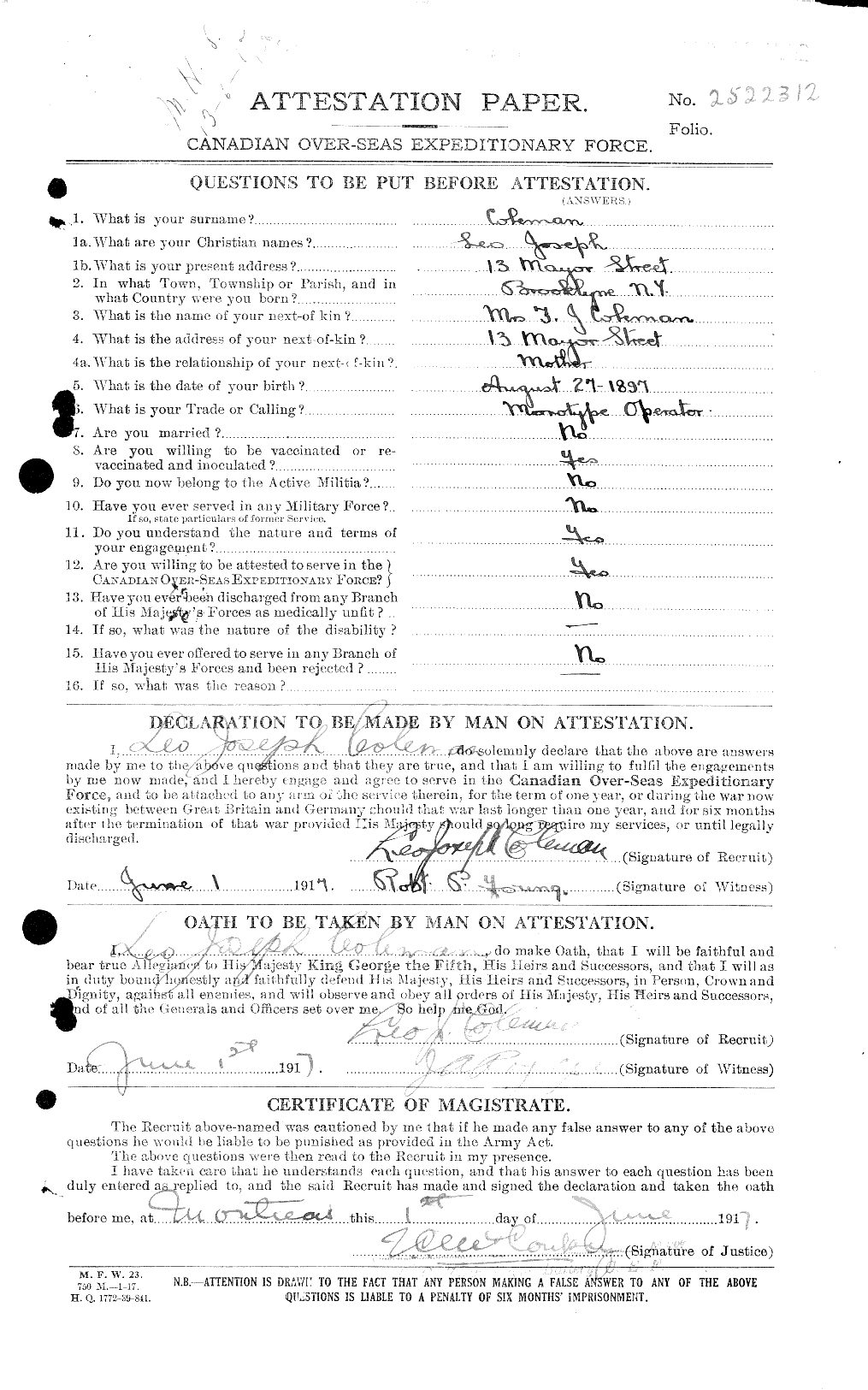 Personnel Records of the First World War - CEF 028229a