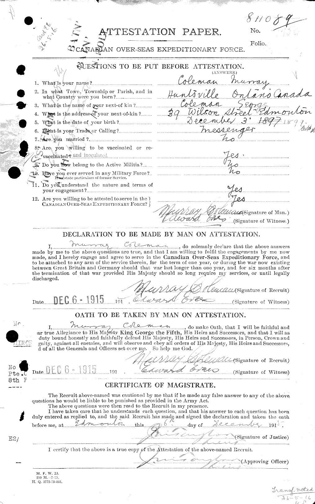 Personnel Records of the First World War - CEF 028243a