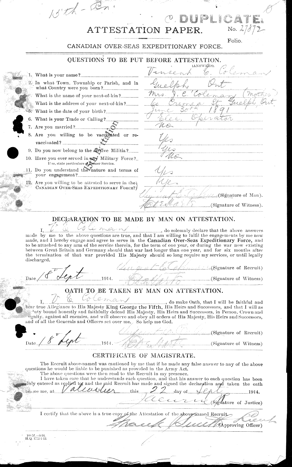 Personnel Records of the First World War - CEF 028285a
