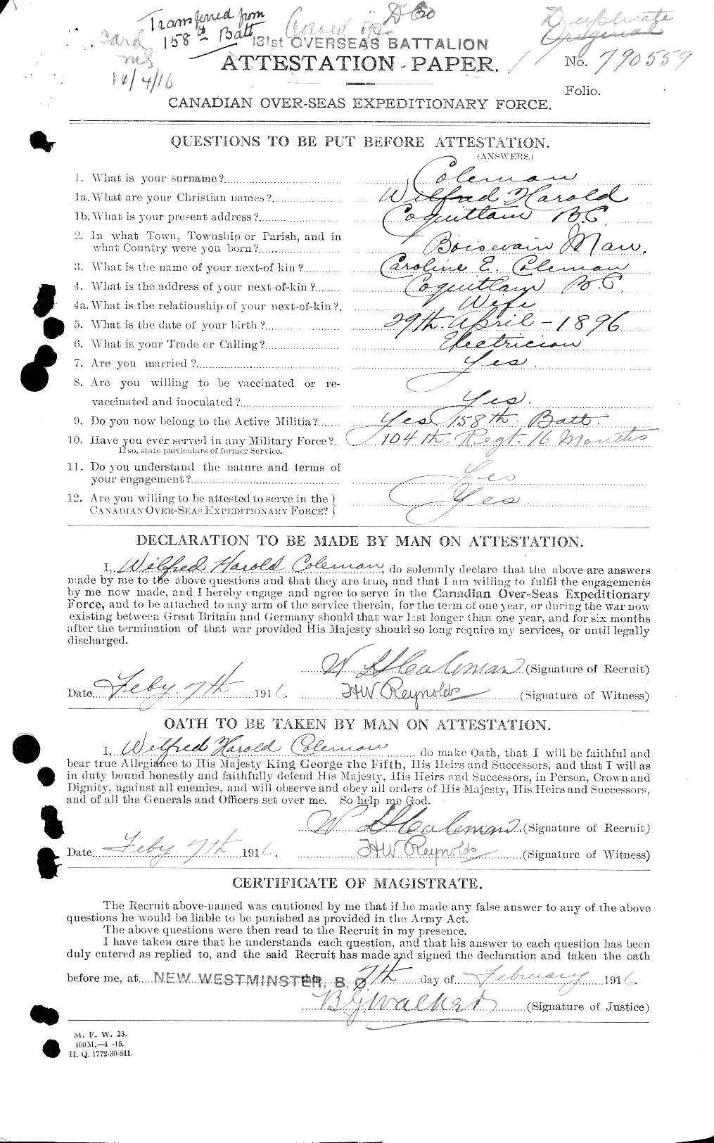 Personnel Records of the First World War - CEF 028292a