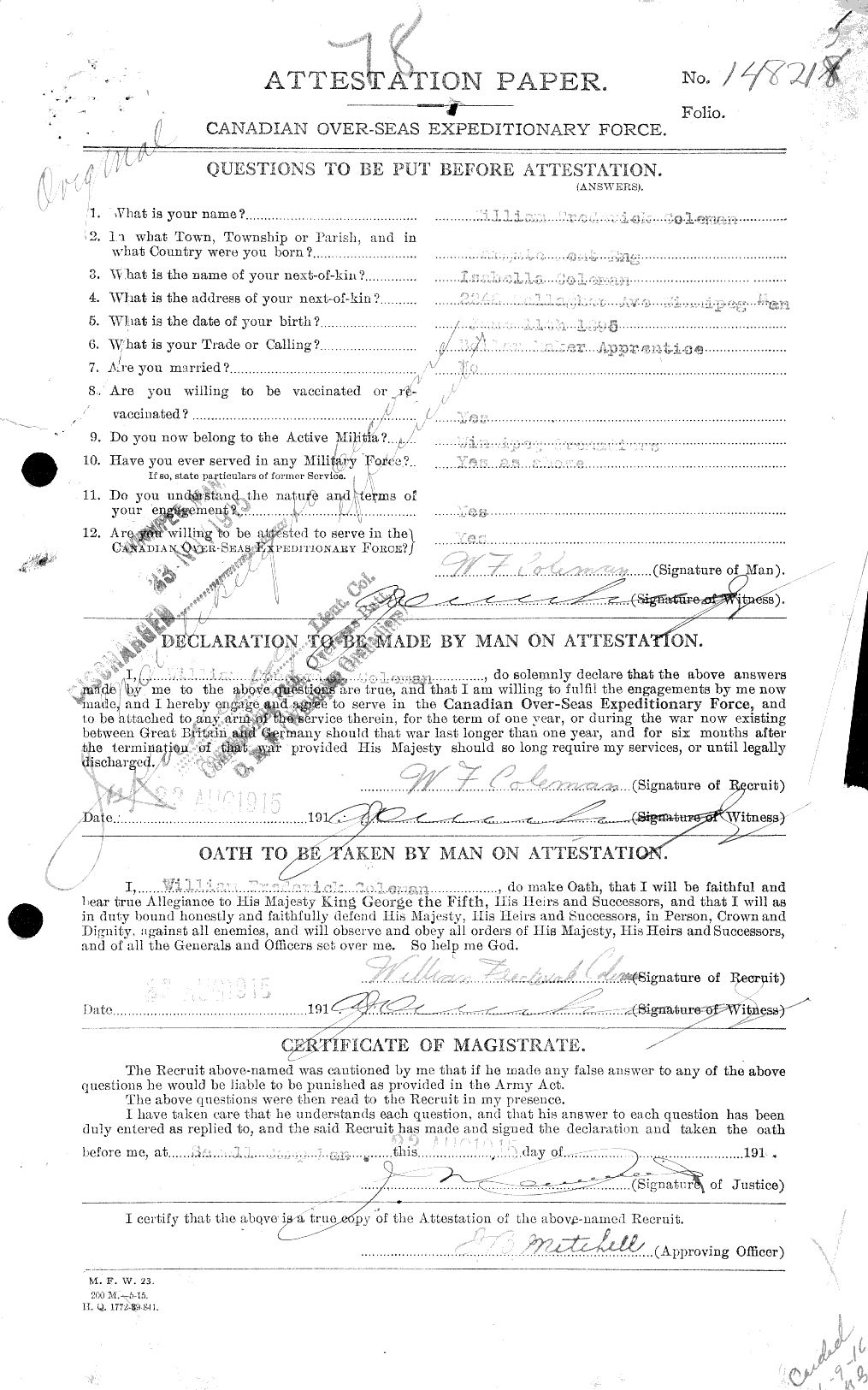 Personnel Records of the First World War - CEF 028310a