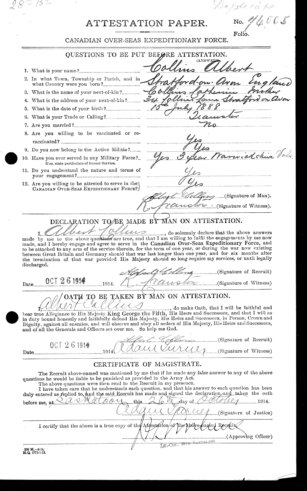 Personnel Records of the First World War - CEF 028917a