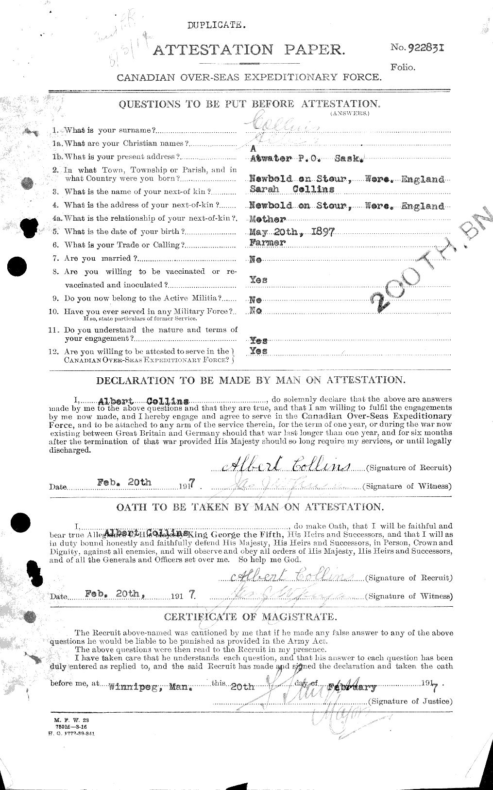 Personnel Records of the First World War - CEF 028920a