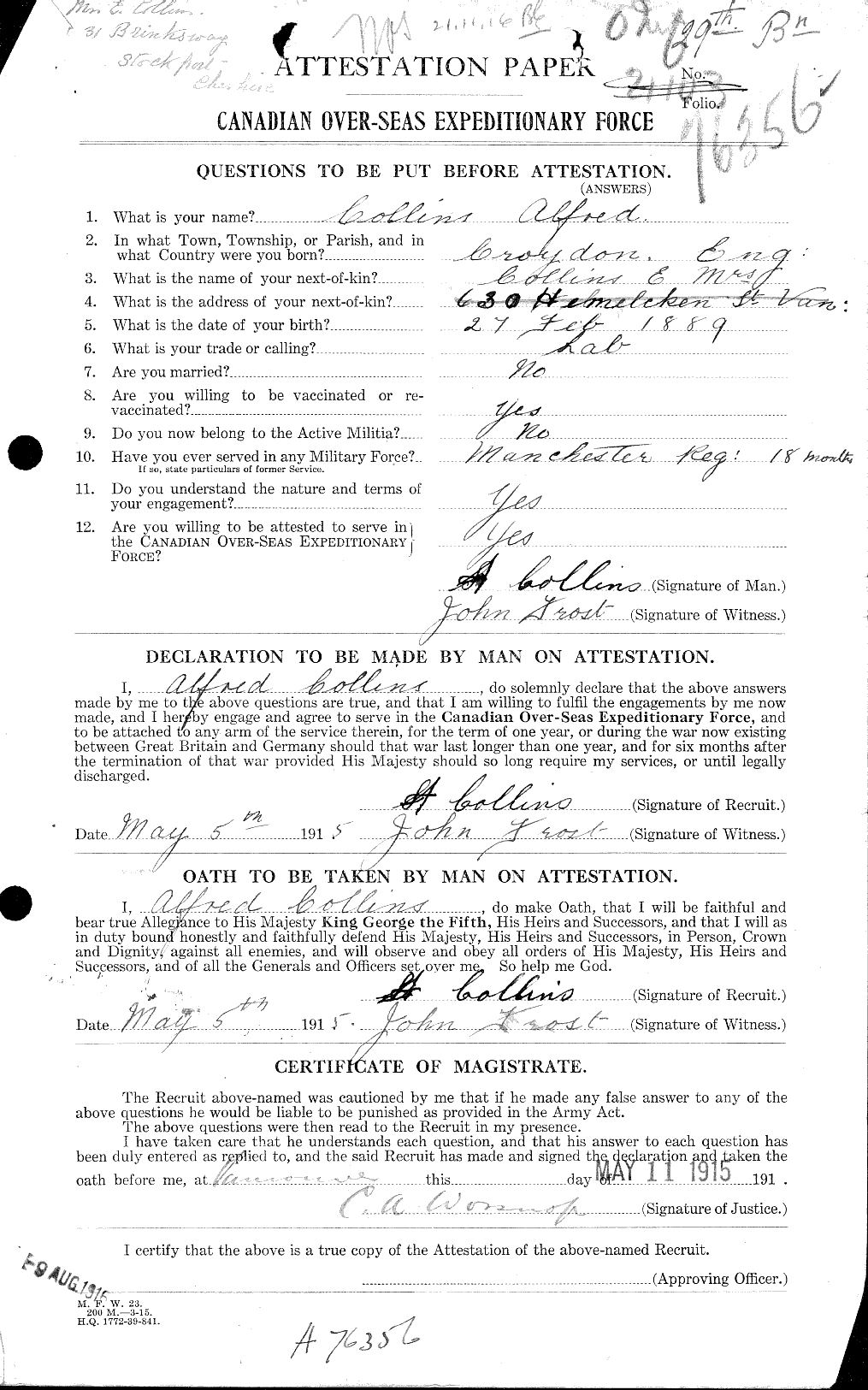 Personnel Records of the First World War - CEF 028946a