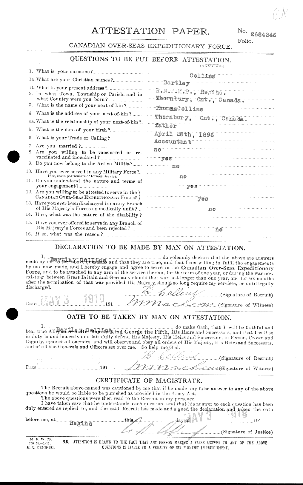 Personnel Records of the First World War - CEF 028991a