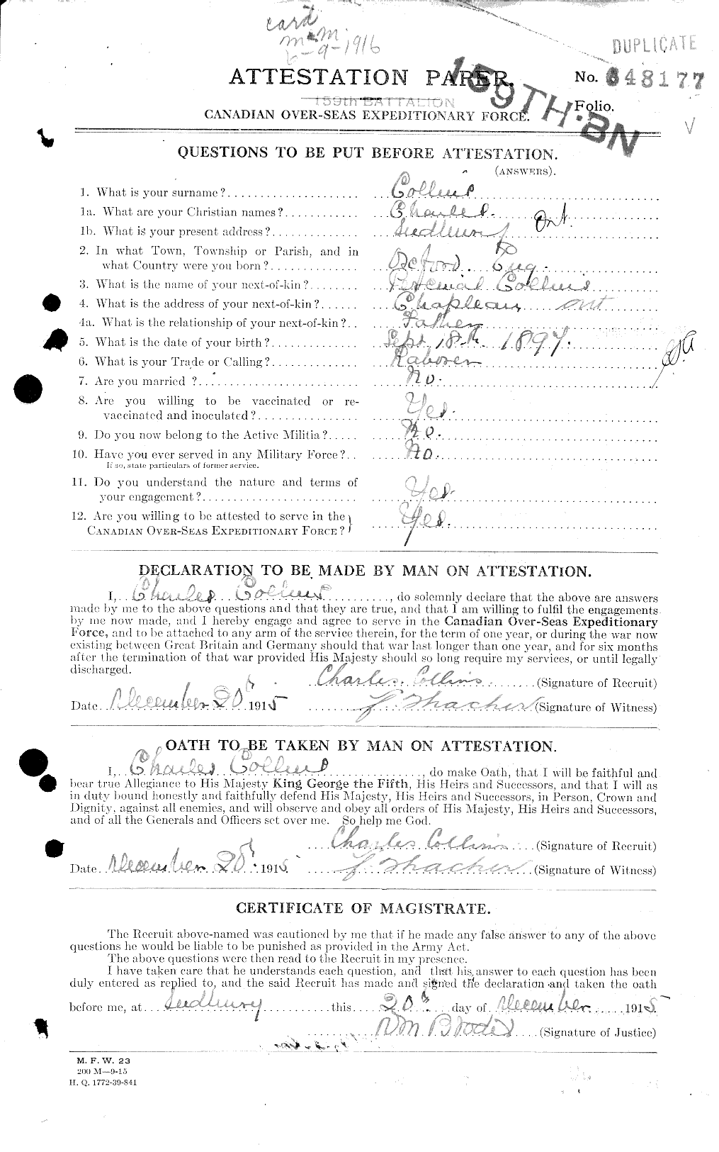 Personnel Records of the First World War - CEF 029013a