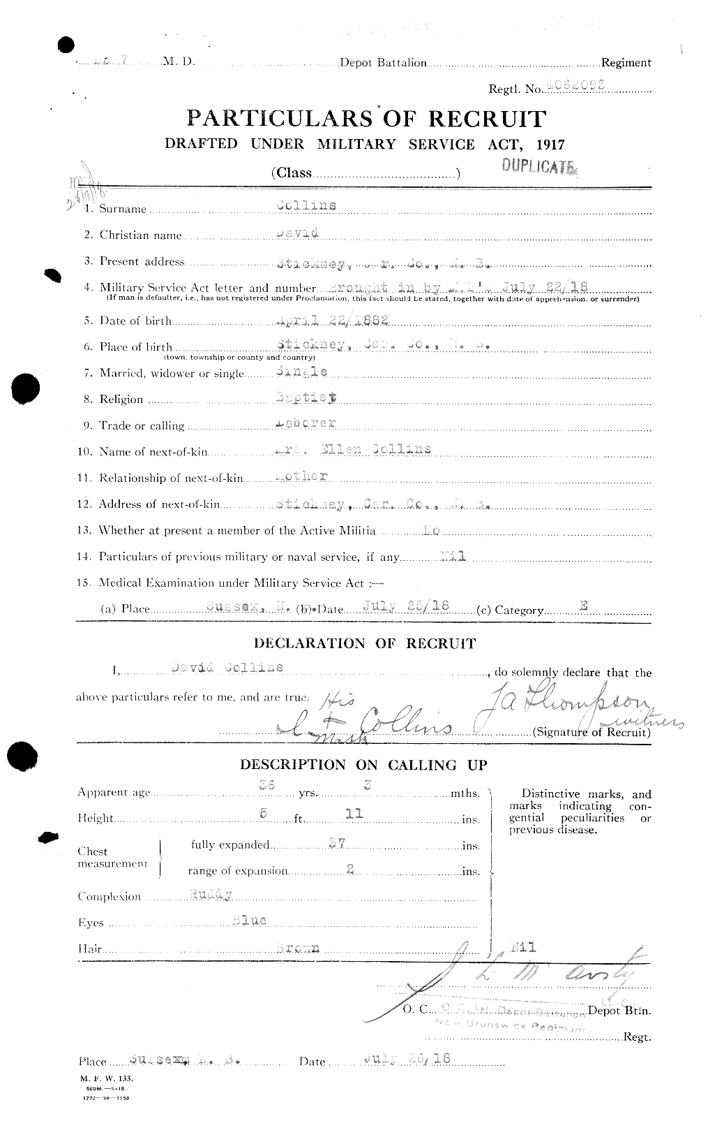 Personnel Records of the First World War - CEF 029073a