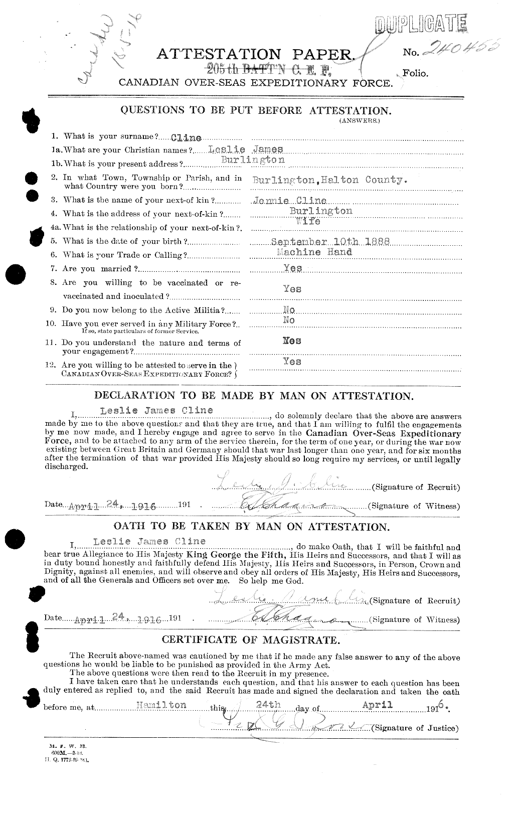 Dossiers du Personnel de la Première Guerre mondiale - CEC 029100a