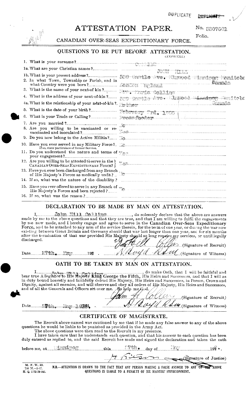 Personnel Records of the First World War - CEF 034358a